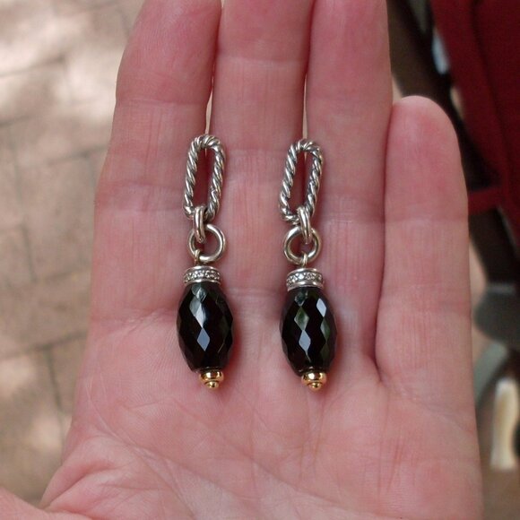 Retired David Yurman Figaro Onyx and Diamond Dangle Earrings DY Backs - 18K 925 - Picture 3 of 8